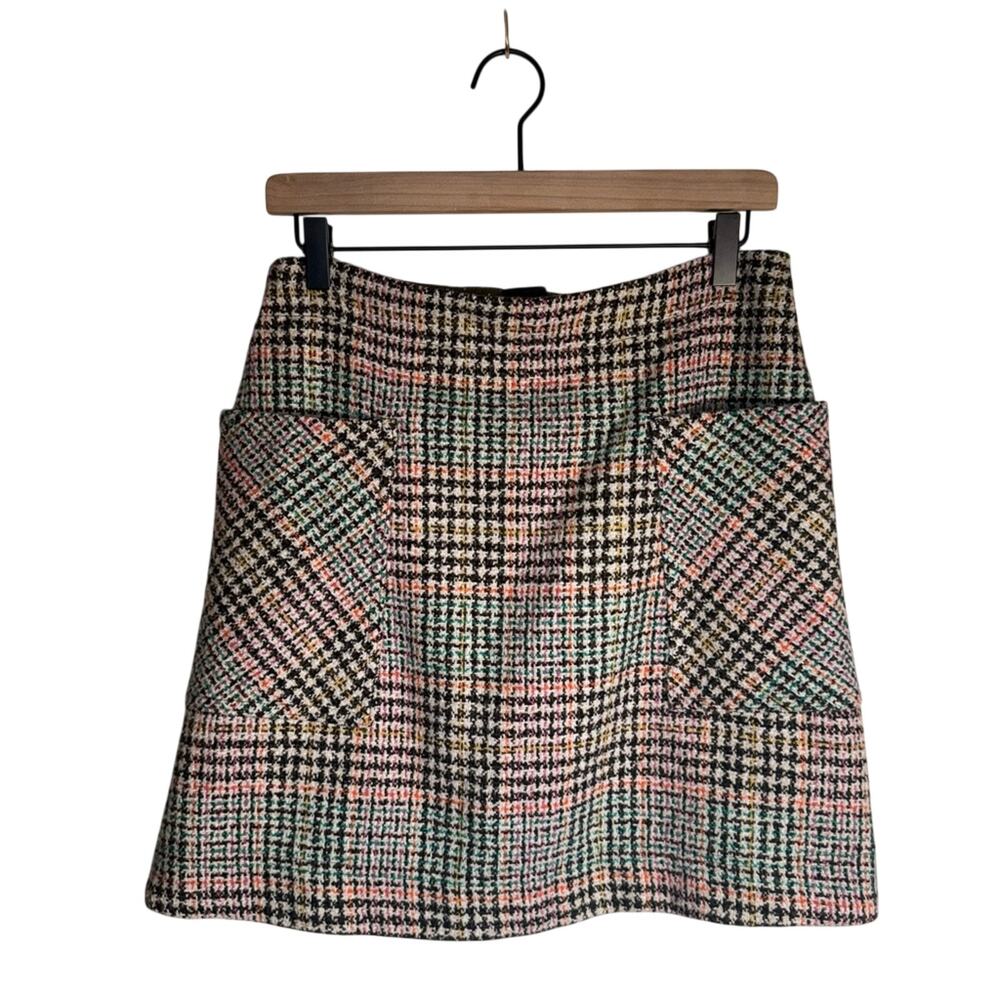 MAEVE ANTHROPOLOGIE wool blend houndstooth old money twee preppy mini skirt 6